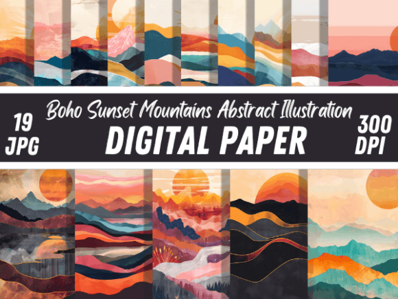 Download Boho Sunset Mountains Paper Background - Background Collection