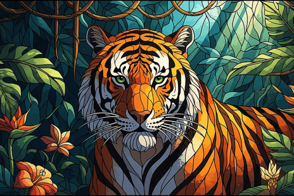 Download Tiger Lush Jungle Setting Stained Glass - Lush Collection