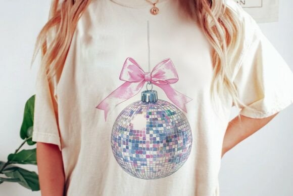 Download Pink Bow Disco Ball Ornament Graphic Png - Ornament graphic Collection