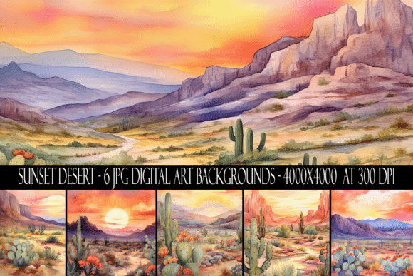 Download Watercolor Sunset Desert Backgrounds - Background Collection