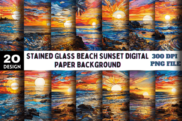 Download Stained Glass Beach Sunset Background - Background Collection